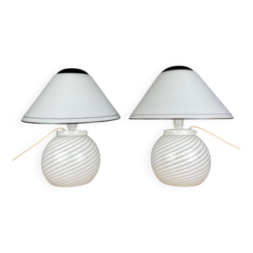 White Murano table lamps, 1970s, set of 2