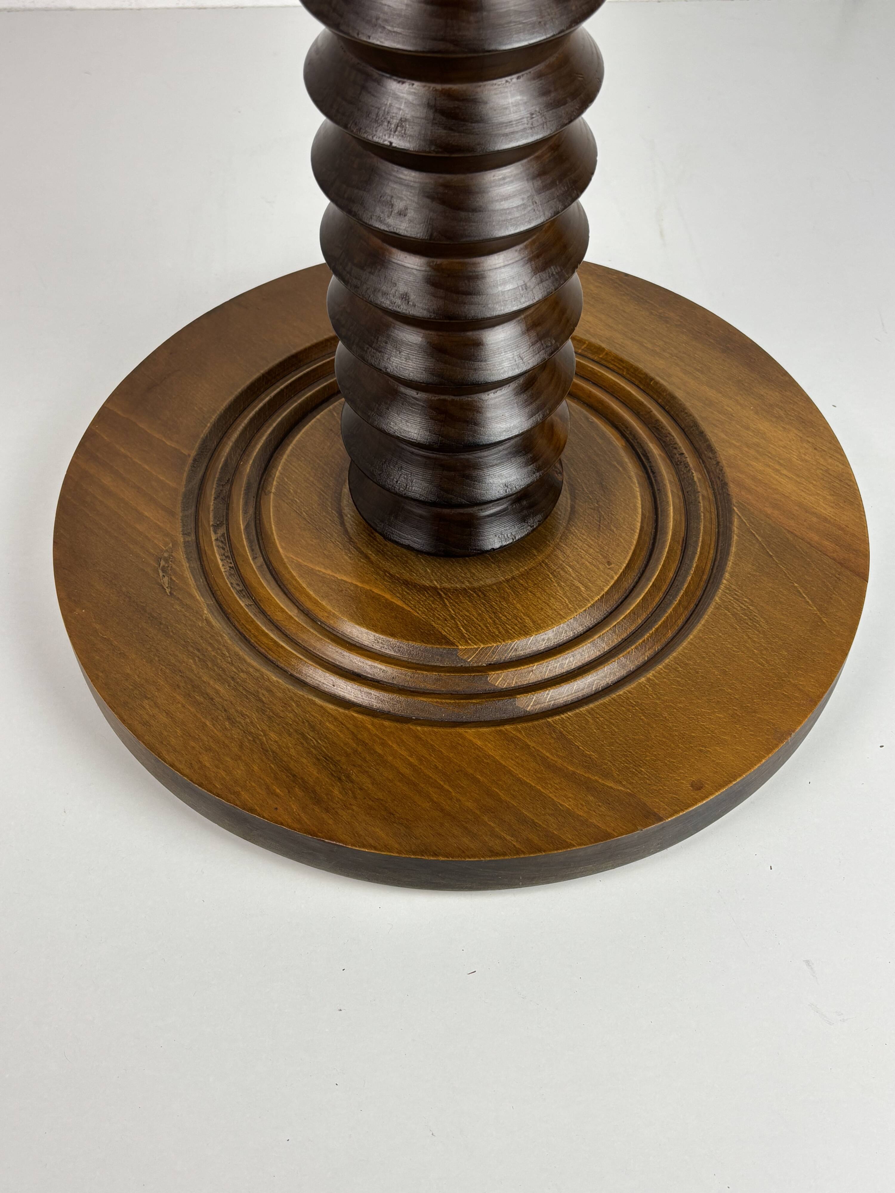 Brutalist Wood Turned Wine Press Side Table, Charles Dudouyt style, 1950s