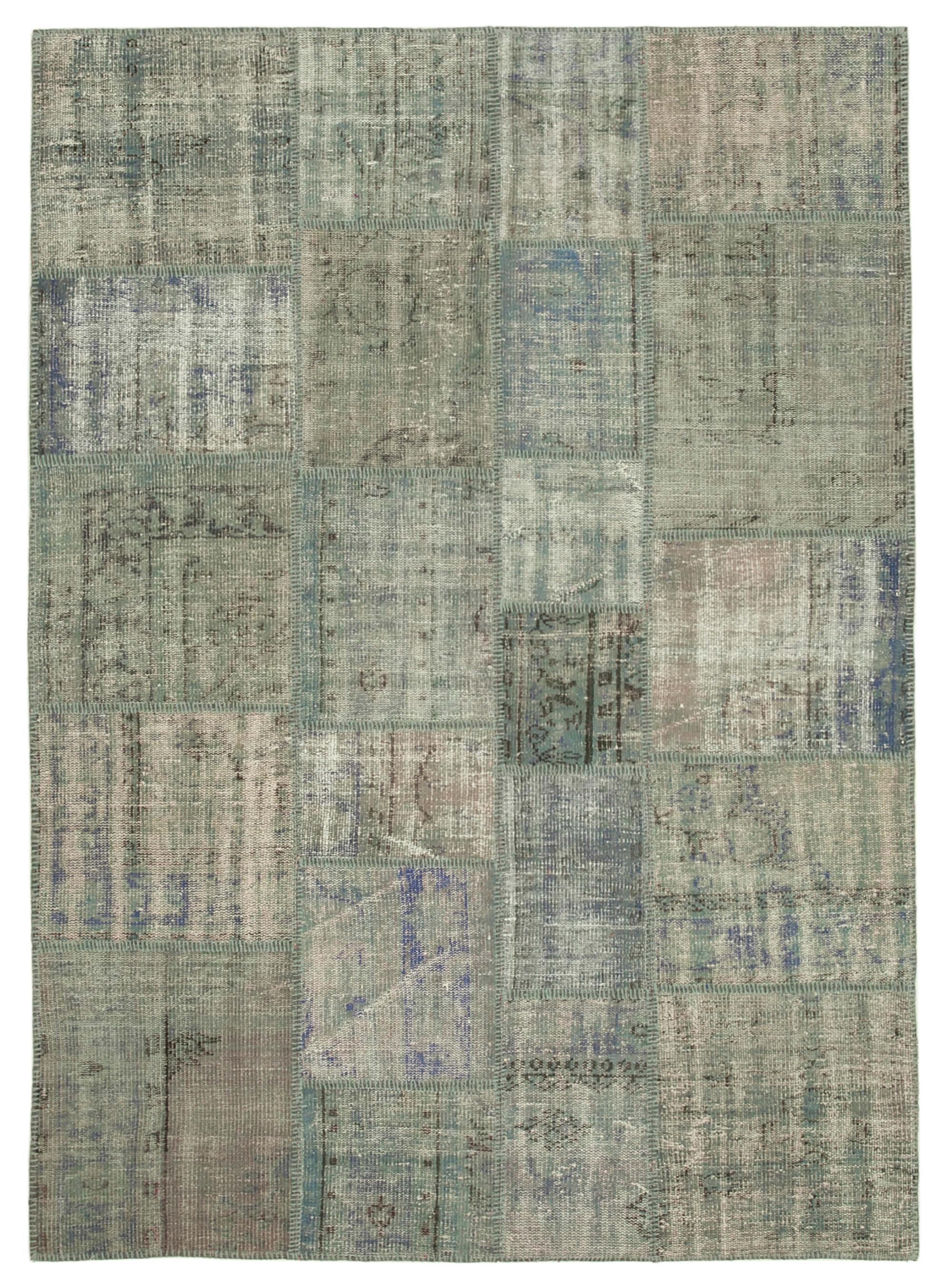 Handwoven Turkish Contemporary 176 cm x 246 cm Grey Patchwork Carpet