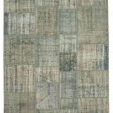 Handwoven Turkish Contemporary 176 cm x 246 cm Grey Patchwork Carpet