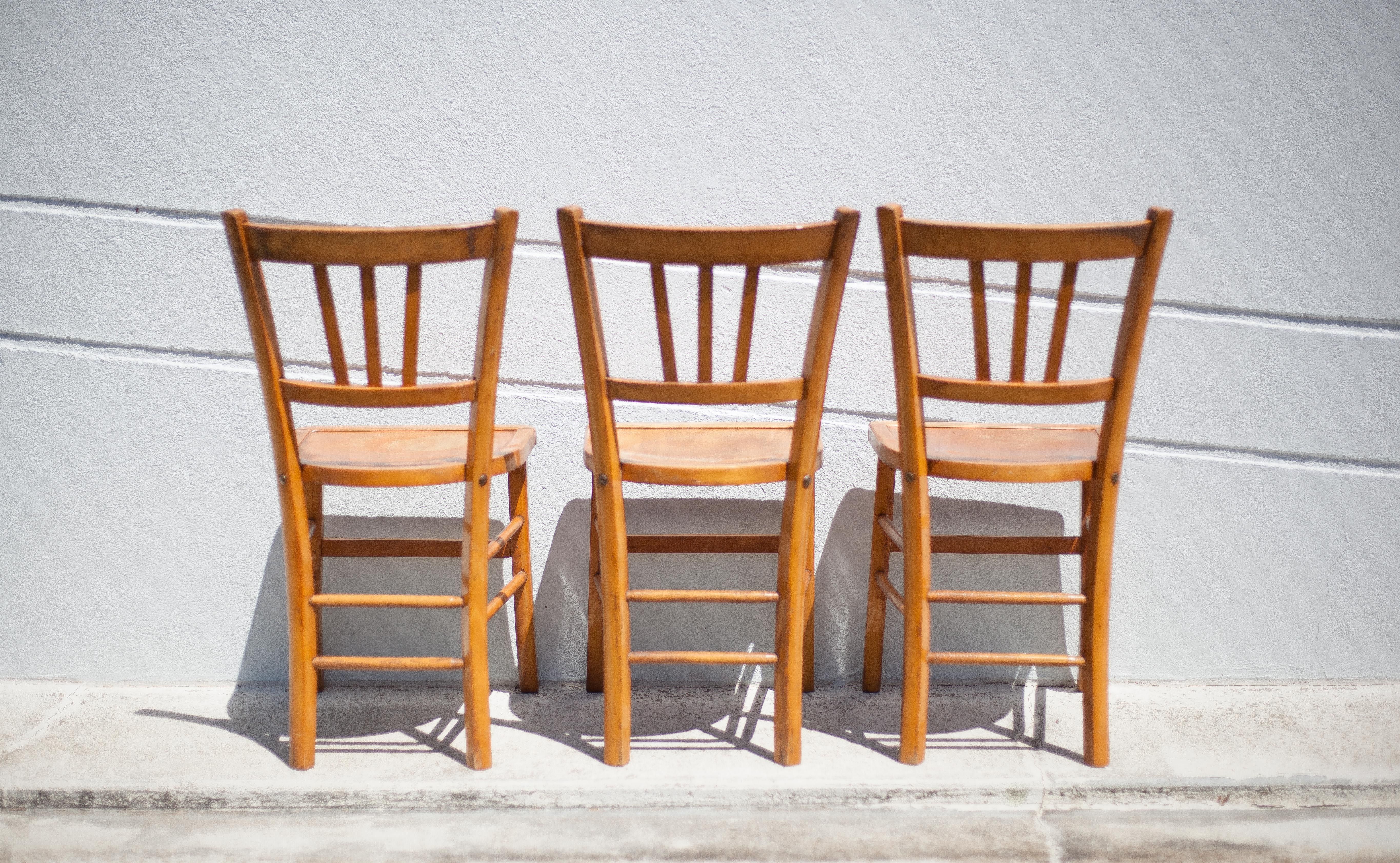 Set of 3 vintage wooden chairs by Luterma, 1960s