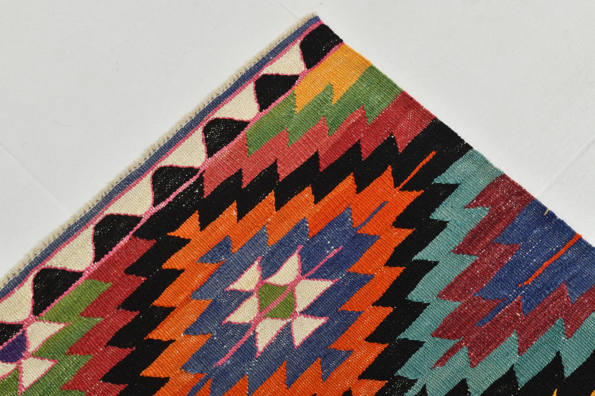 Geometric Multicolor Turkish Kilim Rug, 158x297Cm