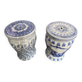 Lot de deux bouts de canapé porcelaine blanche et bleue
