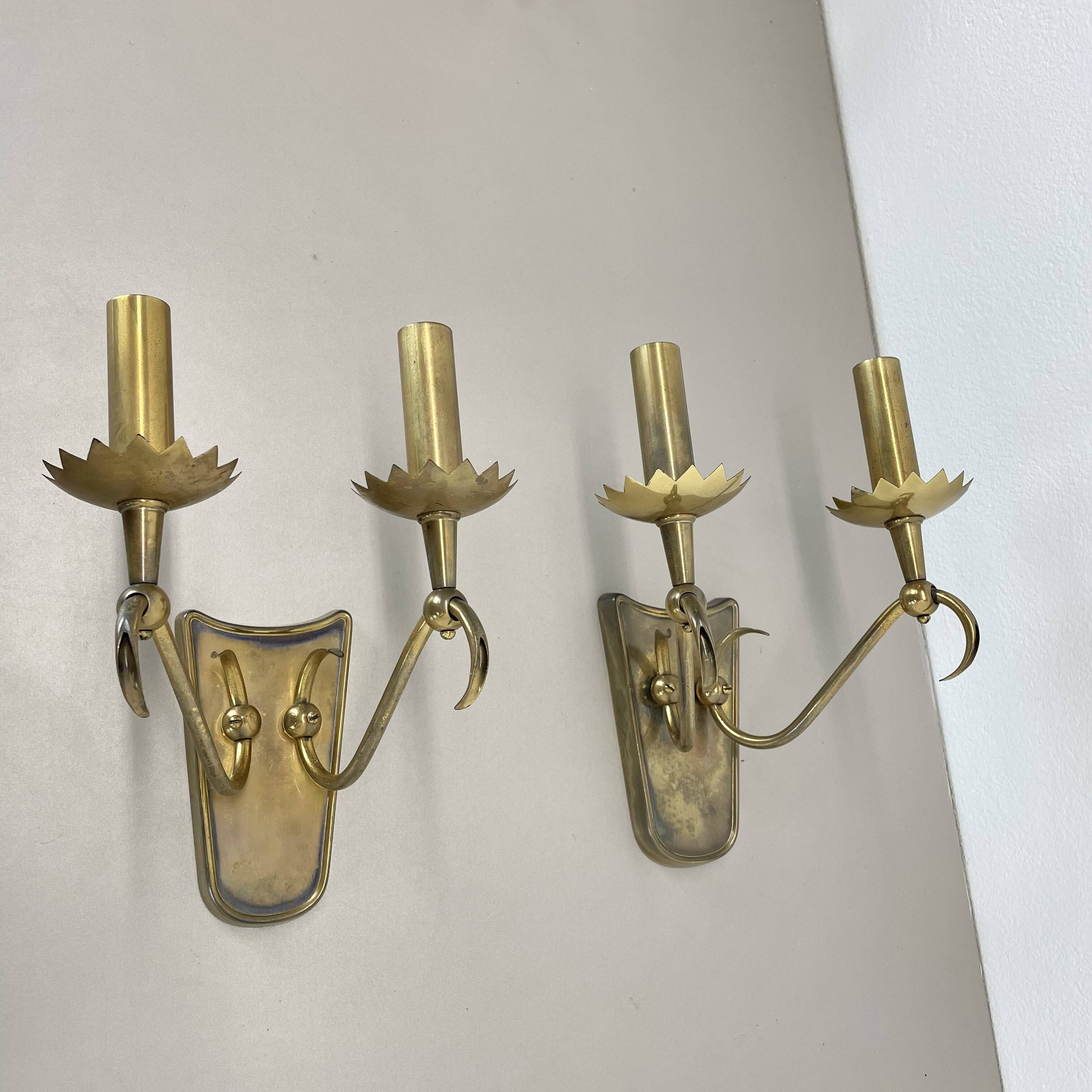 unique set of 2 brass Gio Ponti Style Theatre Wall Light Sconces, Italy, 1950s