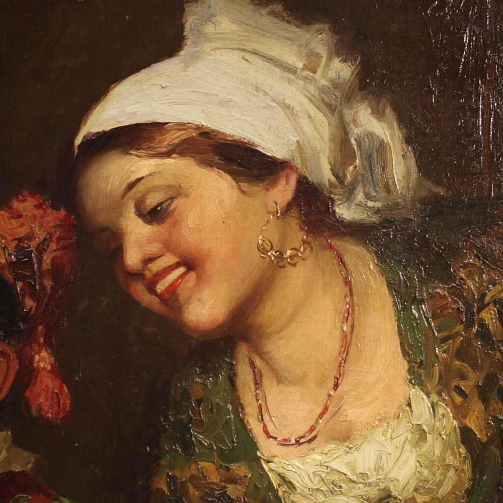 Antique interior scene painting from 19th century