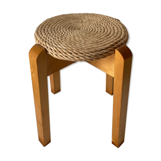 Stool Scandinavian design wood and rope 1970