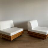 Pair of solid elm low chairs from Maison Regain, 1960