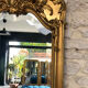 Antique mirror, 238.5/51cm, between two panes, with gilded pediments and gold leaf