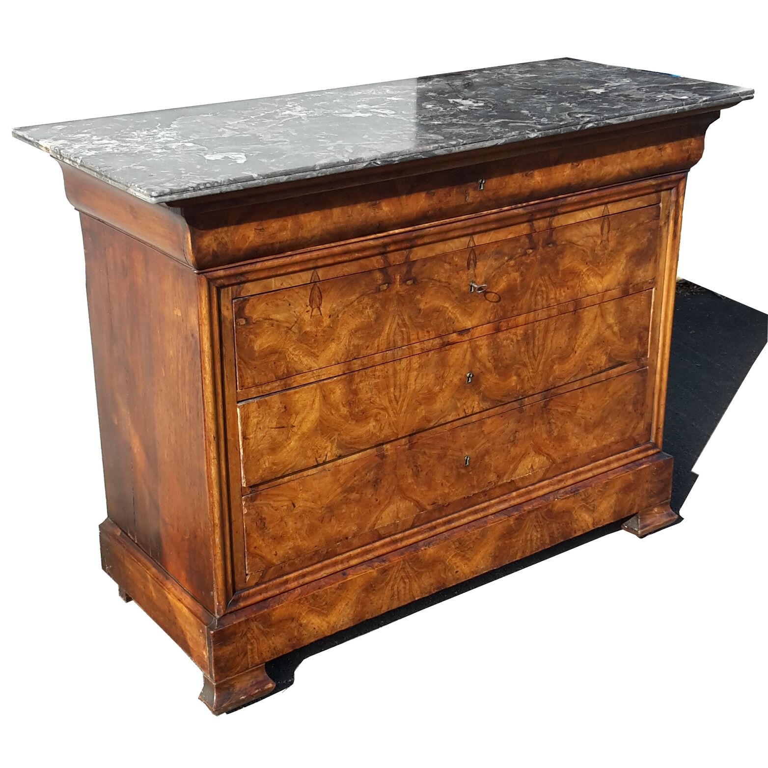 Louis Philippe chest of drawers in walnut bramble / st Anne's grey marble tray