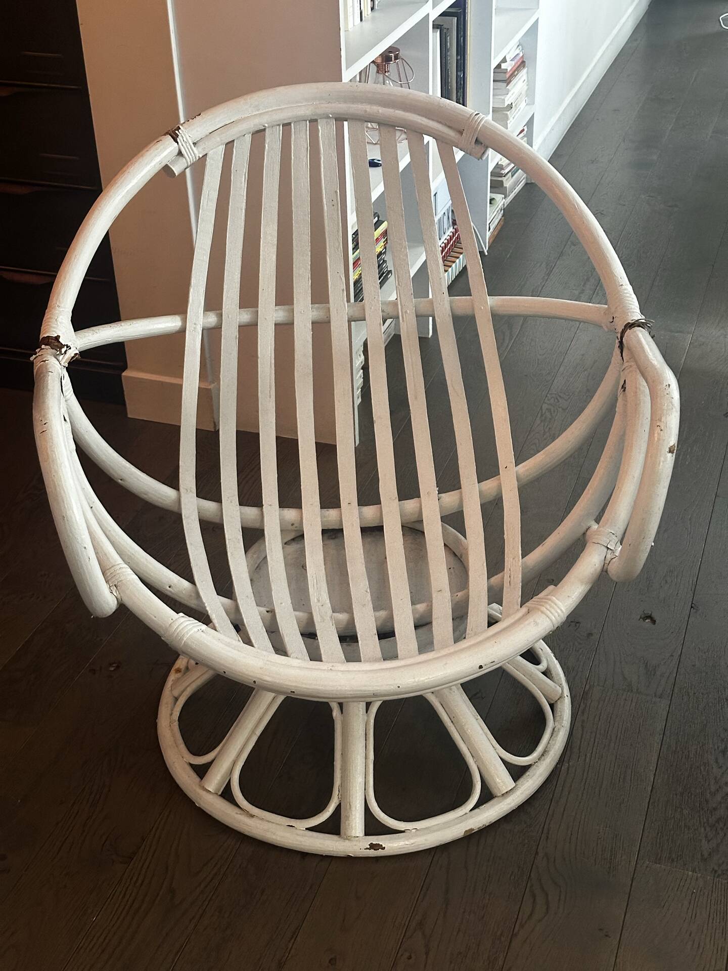 Vintage armchair in white lacquered rattan