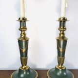 Vintage dutch brass and green table lamps from kullmann, 1970s, set of 2 table lamps. baroque