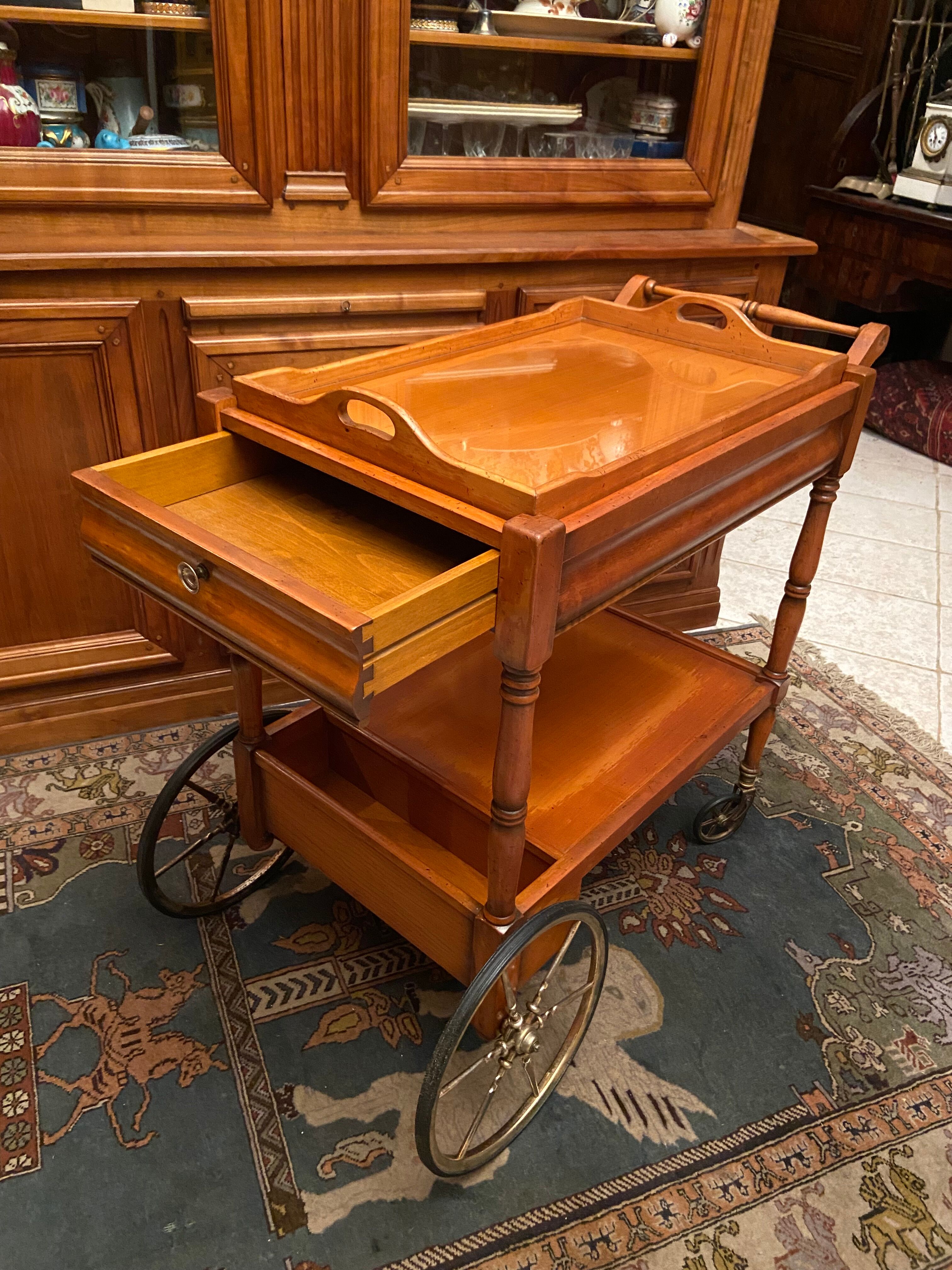 Serving table in blond cherrywood with removable top