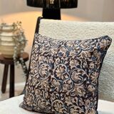 Indian cotton block print cushion with “flower” pattern - indigo blue