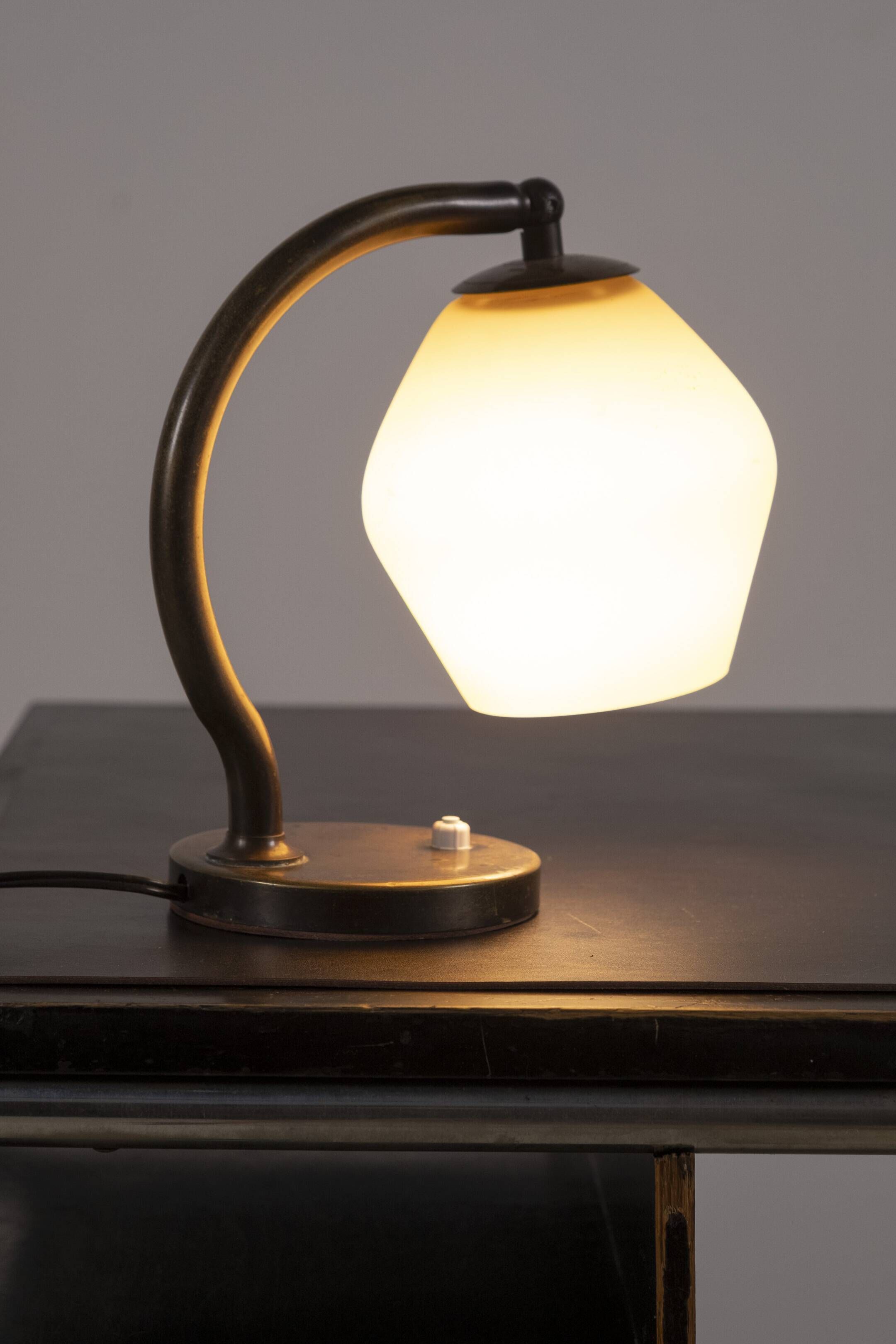 Danish Brass and Opaline Glass Desk Lamp, circa 1930s