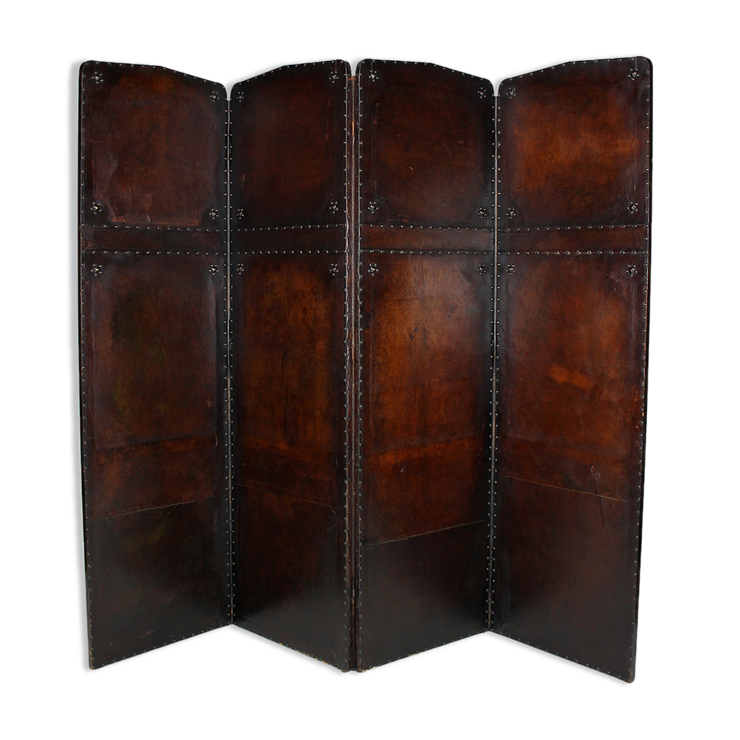 Old screen in patinated leather, circa 1900