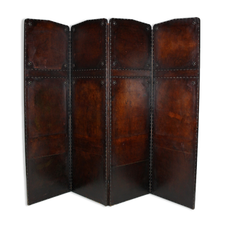 Old screen in patinated leather, circa 1900