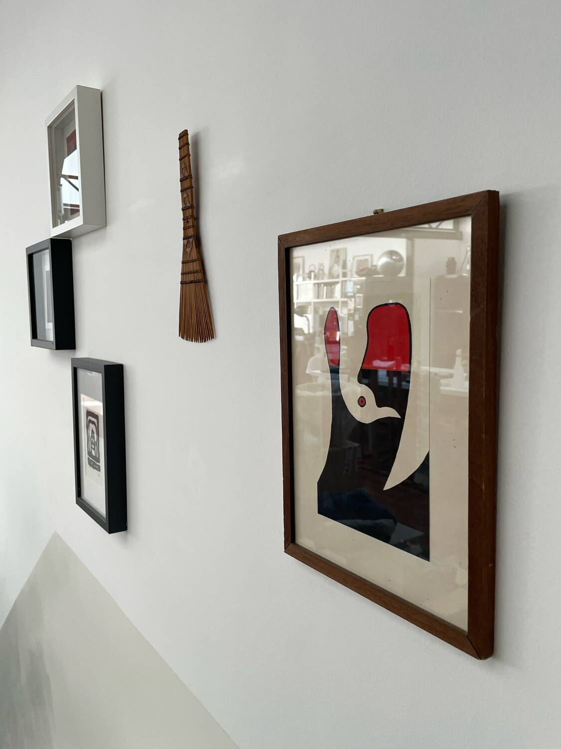 Abstract composition - gouache, signed R. Rault, vintage wooden frame