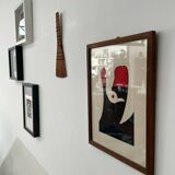 Abstract composition - gouache, signed R. Rault, vintage wooden frame