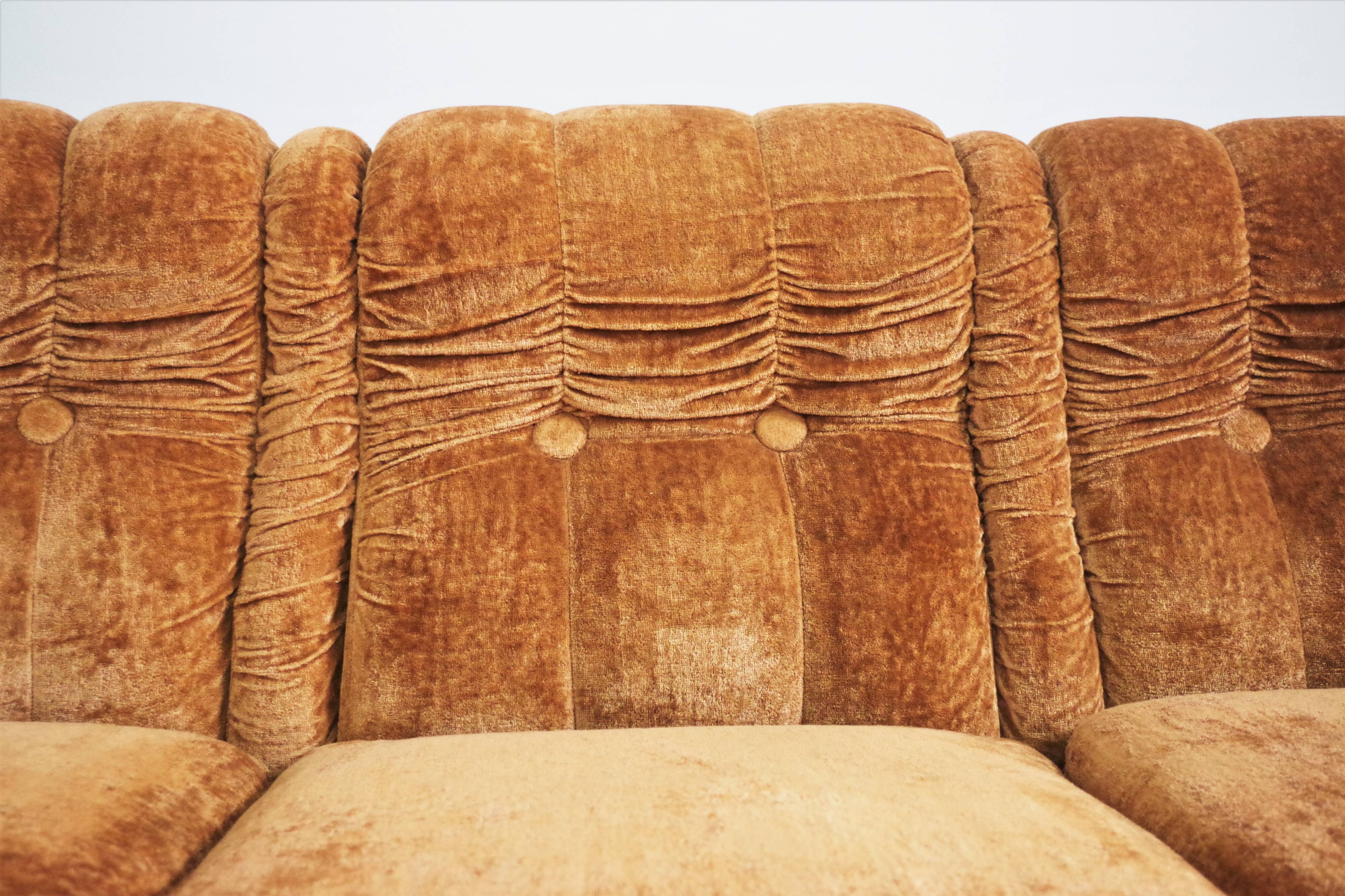 Velvet armchairs and sofa, 1970s, set of 3