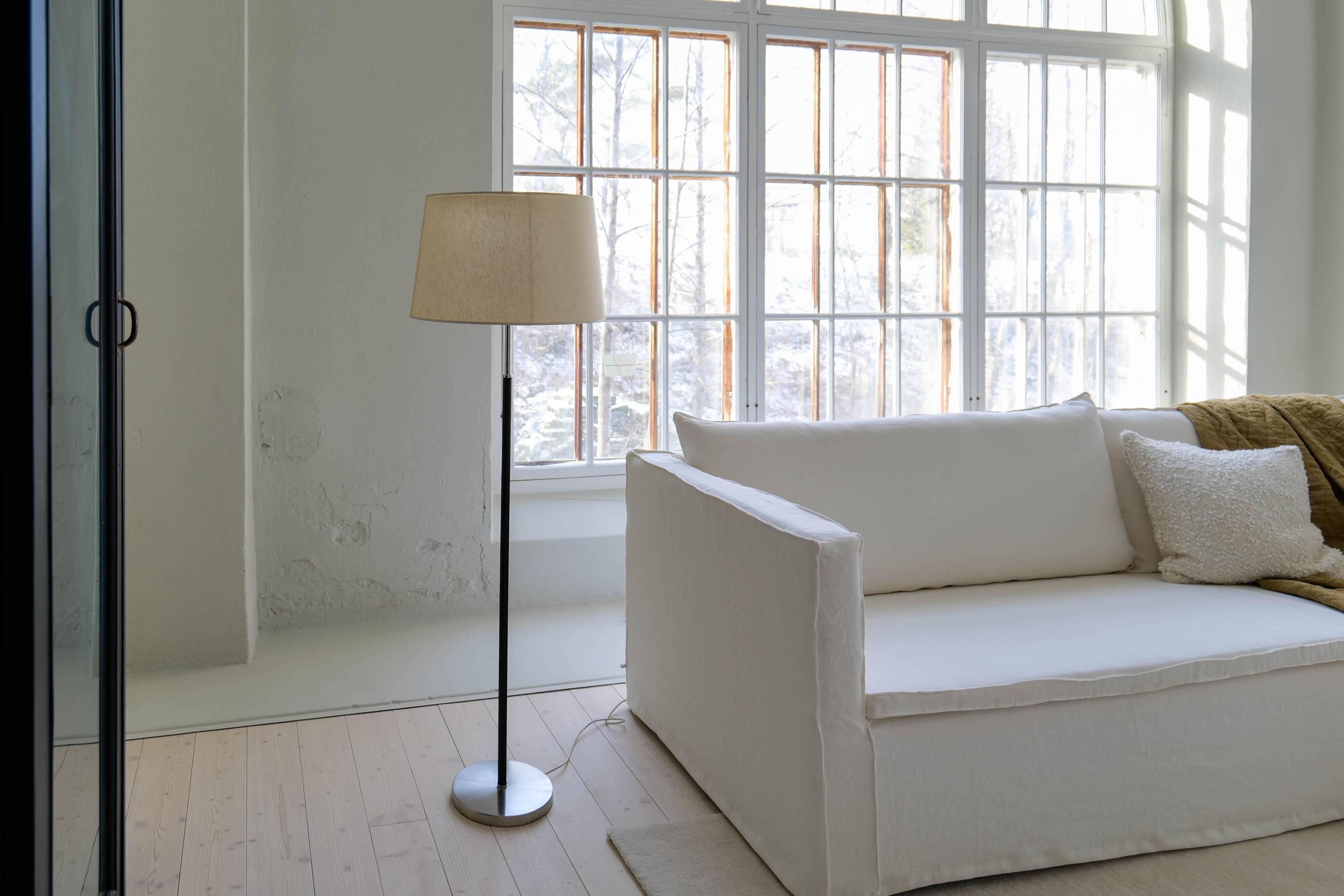 Modern mid-century chrome leather floor lamp Atelje Lyktan, Sweden