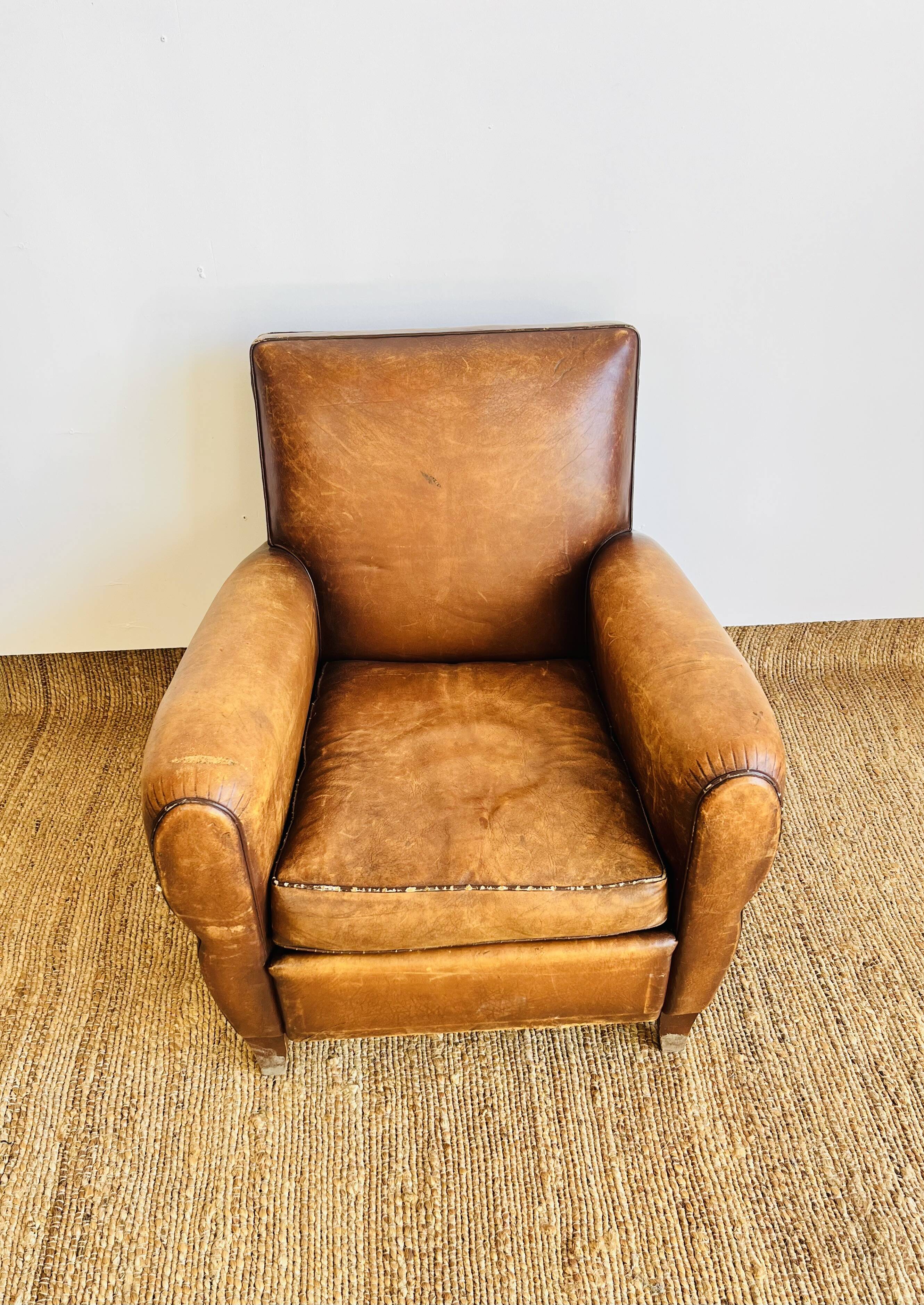 Fauteuil Club en cuir marron