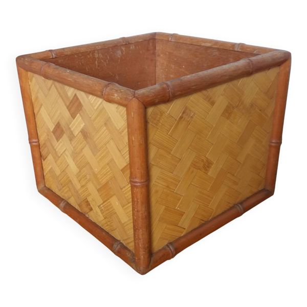 Cache pot, boite de rangement en bois et rotin