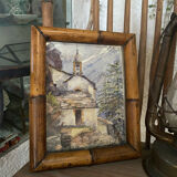 Watercolour "mountain chapel" in an old frame