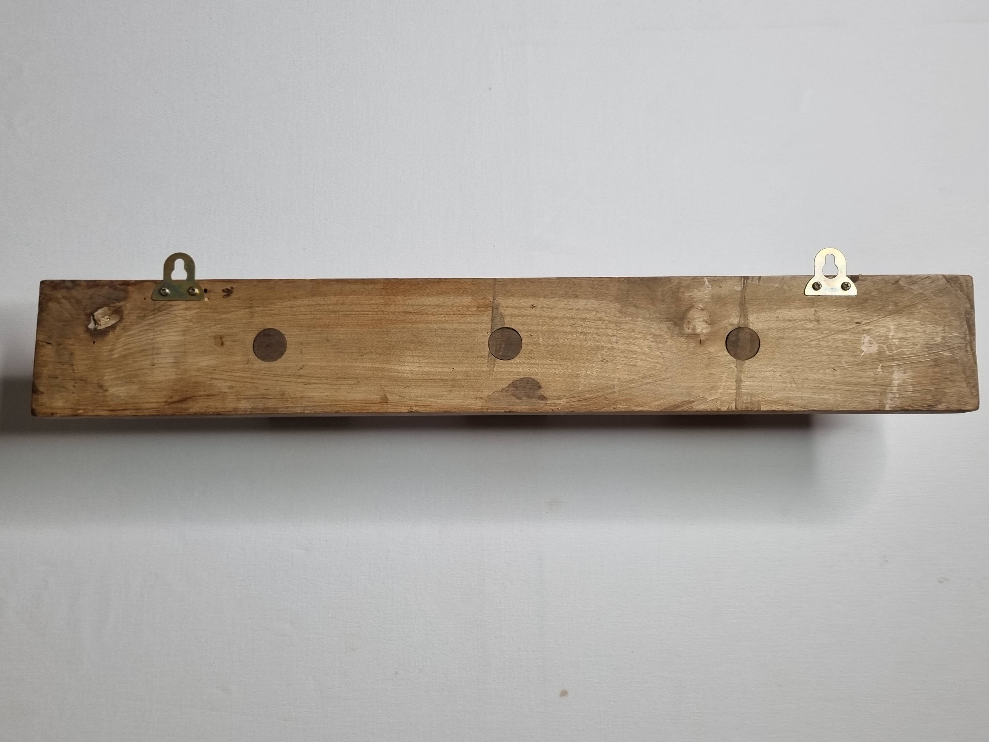 Vintage solid wood wall coat rack with three hooks 60 cm