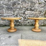 Paire de tables basses rondes, placage loupe 1980