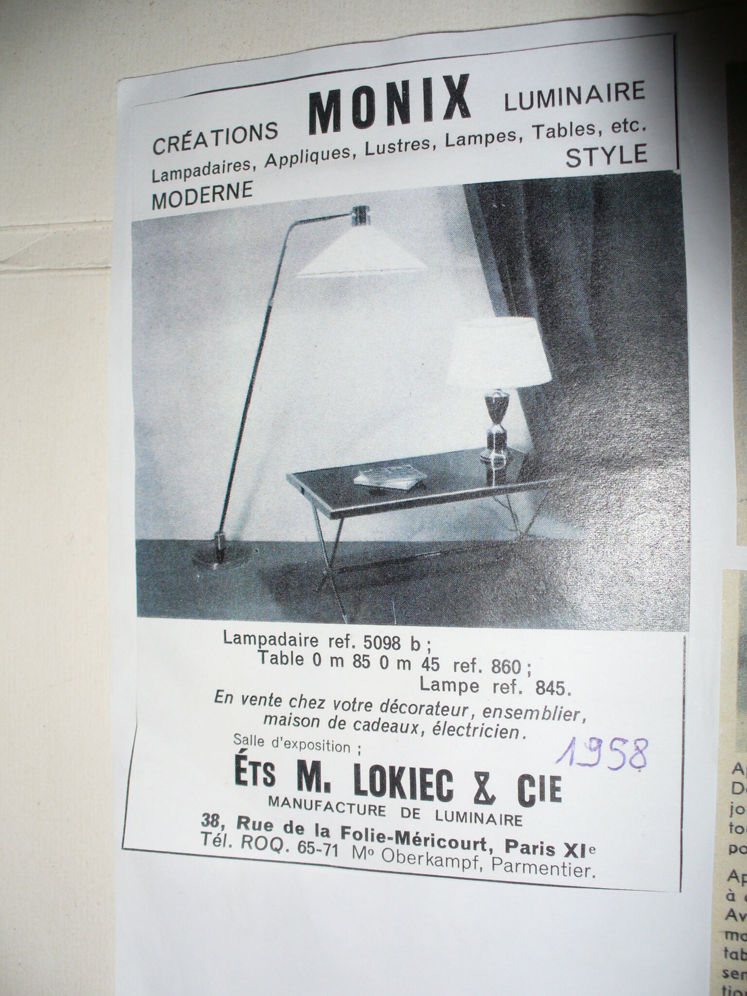 Lampadaire à rotule Monix - Lokiec des années 50