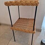 Table, harness with shelf - Rattan, wrought iron base - In the style of Raoul Guys - 1960
