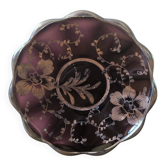 Assiette vintage en verre violet motif fleur argenté Murano