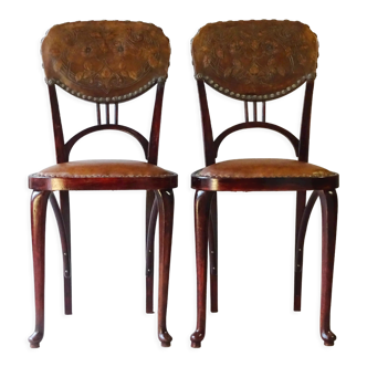 2 chaises Thonet N° 461 art nouveau - 1910 - cuir gaufré