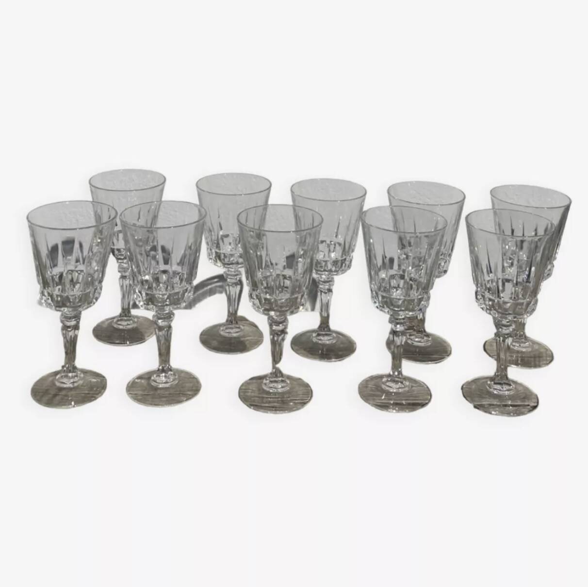 10 old cut stemmed glasses
