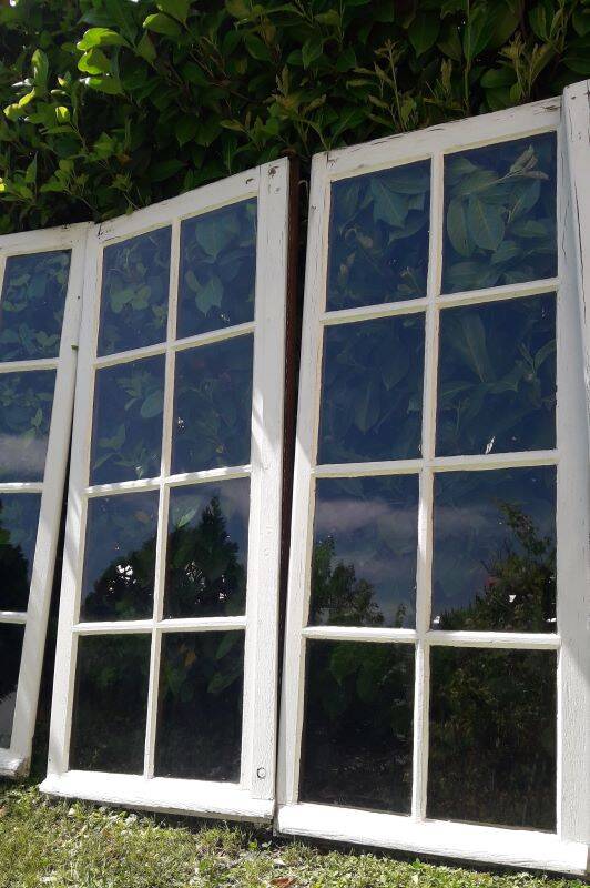 Lot of 4 oak windows H141xL112/117cm old small panes