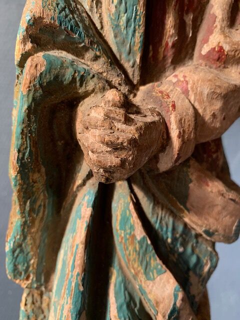 Old Virgin Mary sculpture in polychrome wood, 18th century