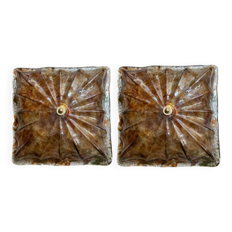 Mid-Century Modern Italian Murano Glass Wall Sconces or Ceiling Lamps from La Murrina, 1950s, Set of 2