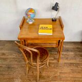 Modernist vintage chest of drawers in light chene has 3 drawers rattan top changing table