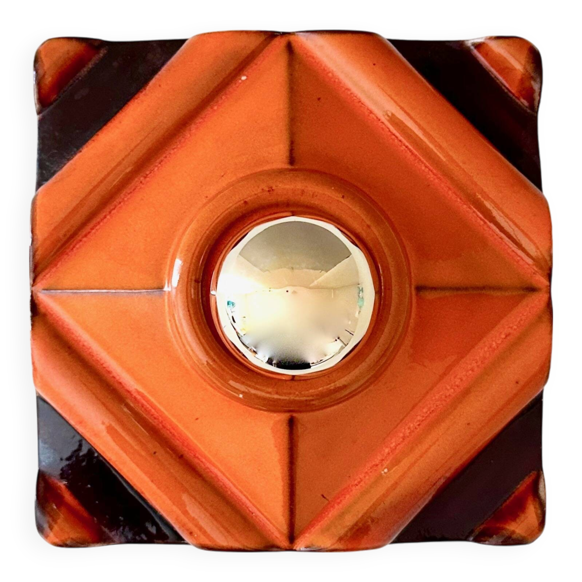 Vintage wall lamp PAN ceramic, 70's wall lamp orange, Pop Art