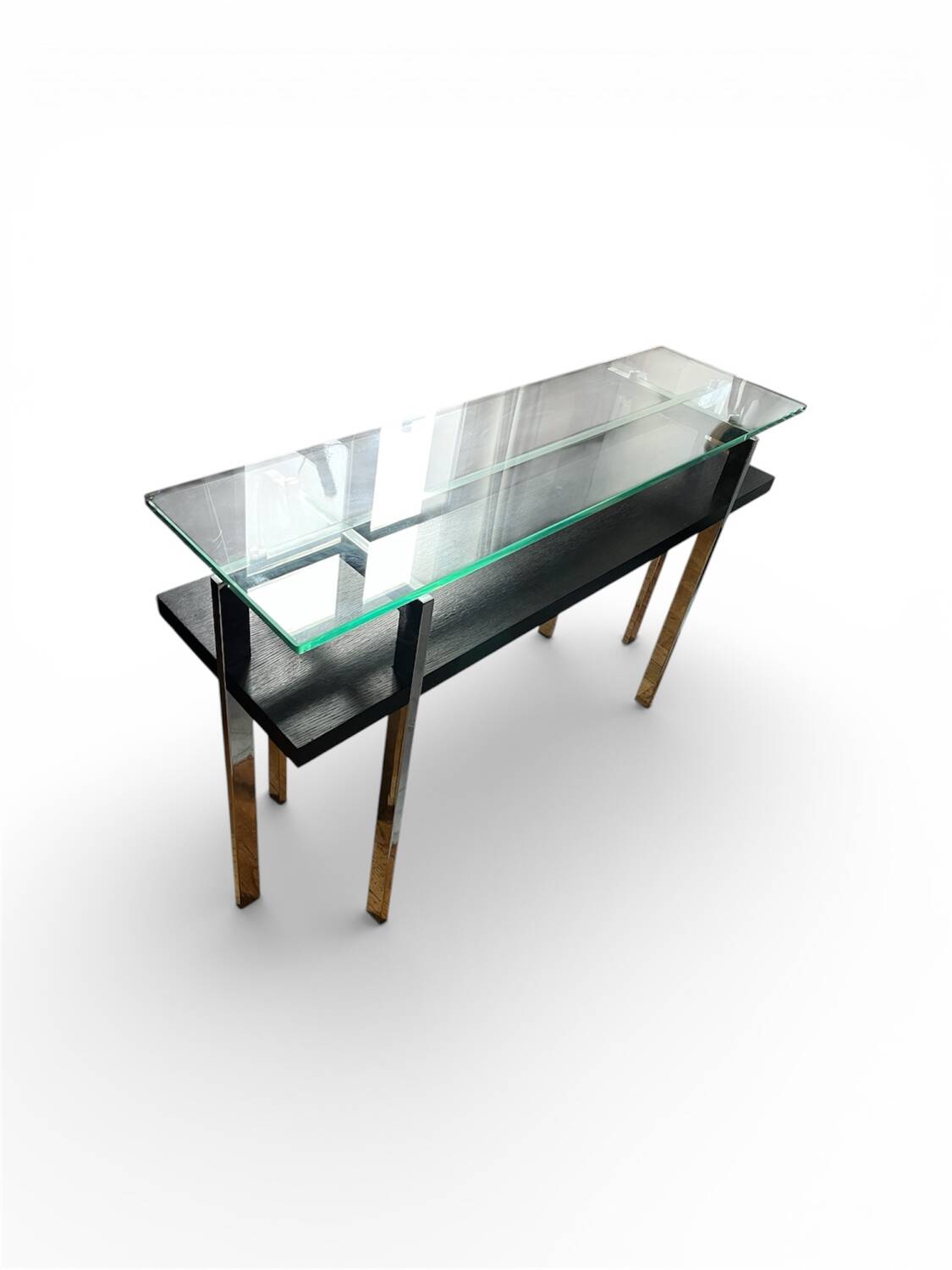 70s glass and stainless steel console