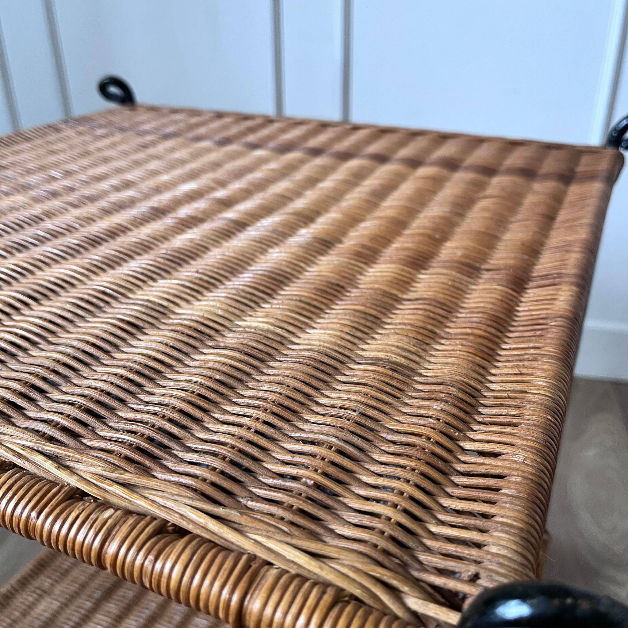 Vintage woven wicker coffee table