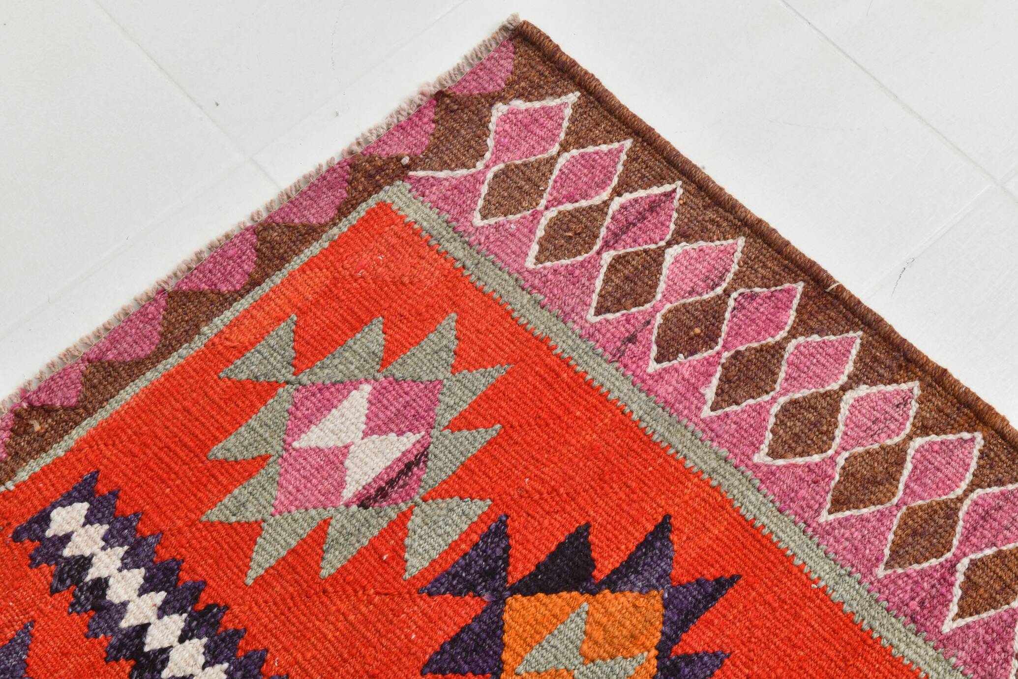 3x11 Pink Brown Vintage Kilim Runner Rug, 104x328Cm