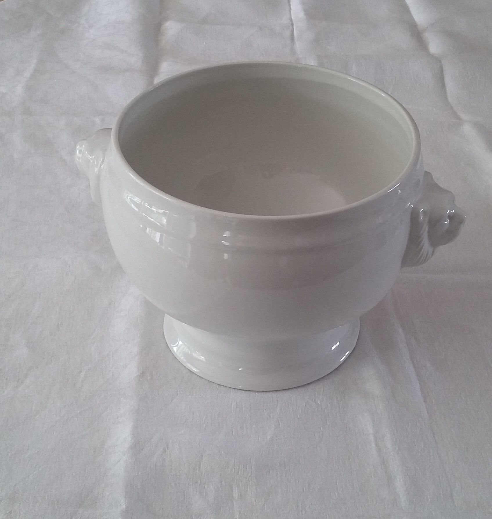White porcelain soup with lions head