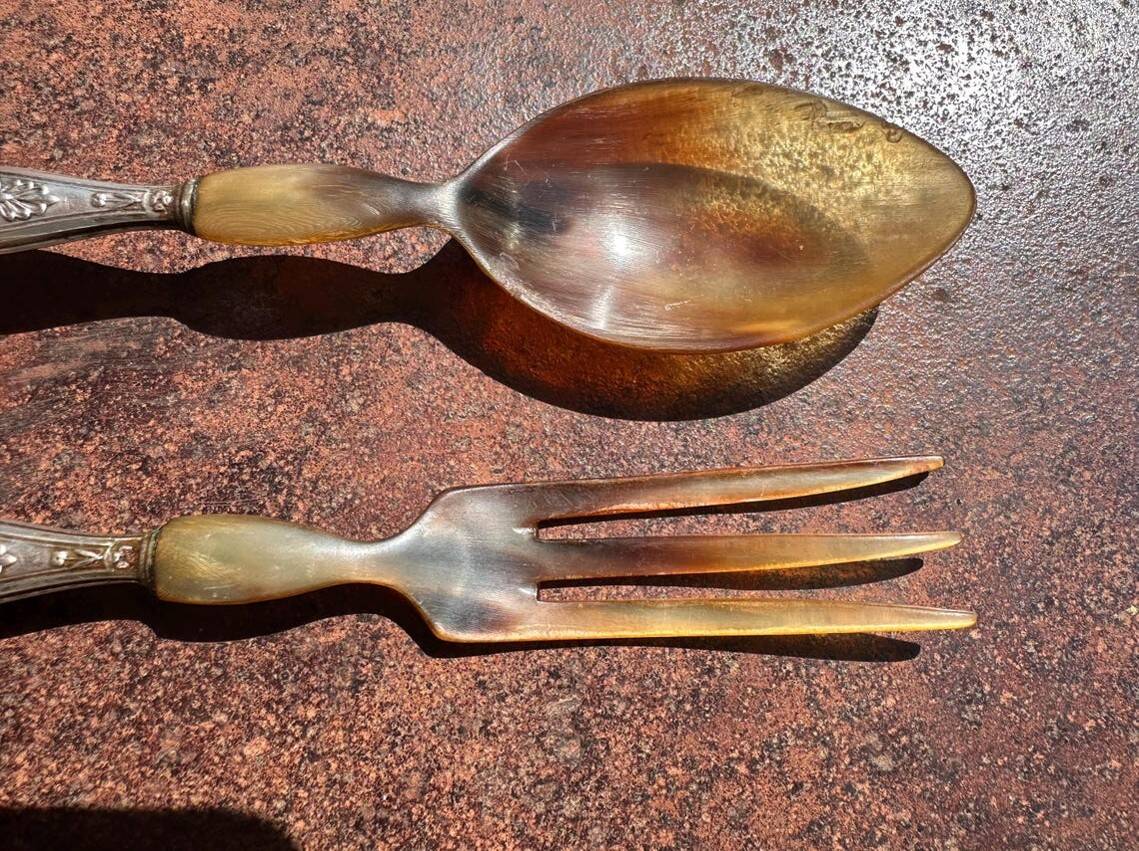 open to Salad Old in Horn and Silver-Plated Metal lined Swan Decor