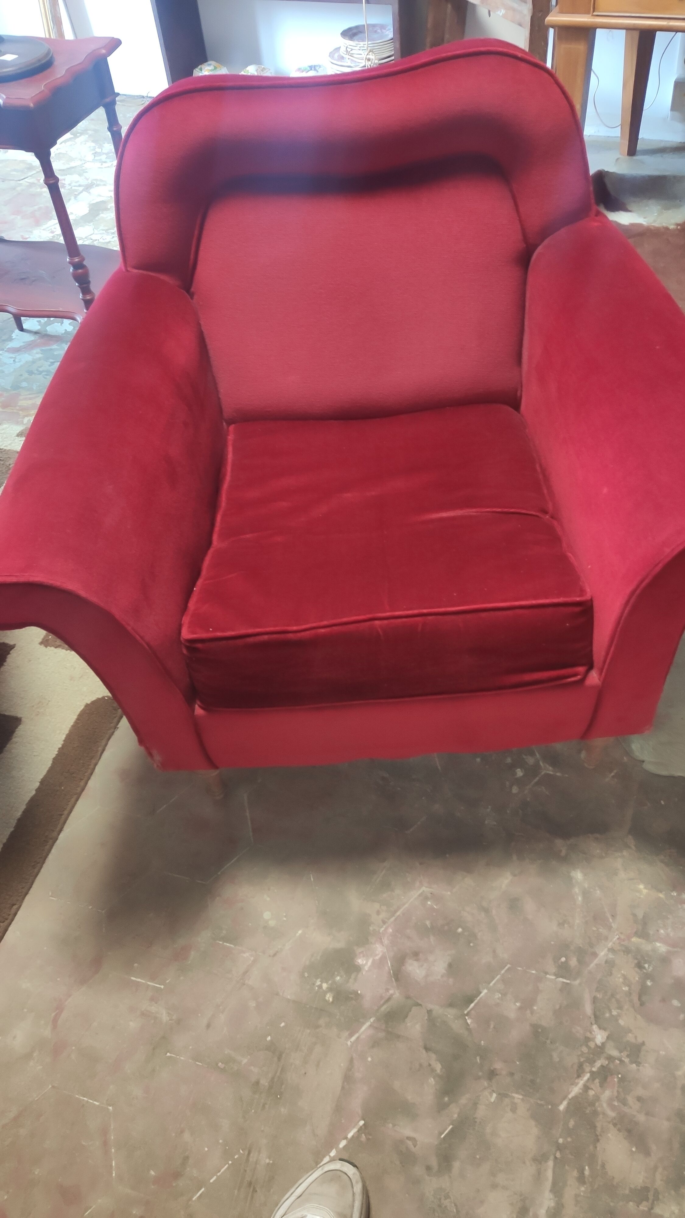 Pair of vintage red velvet armchairs