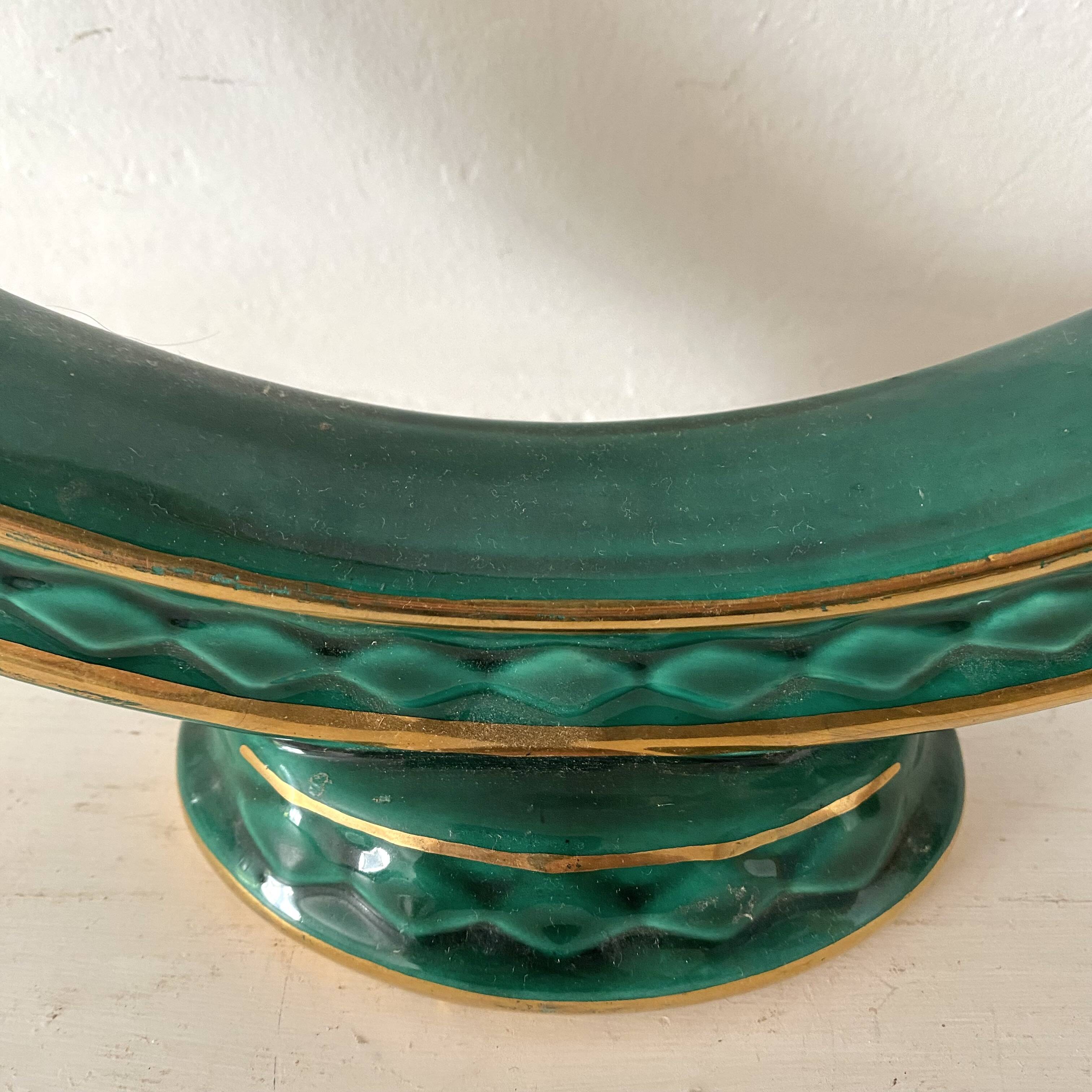 Bougeoir double art déco vert et or