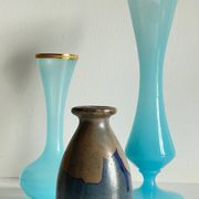 Vases bleu grès verre opalin vintage