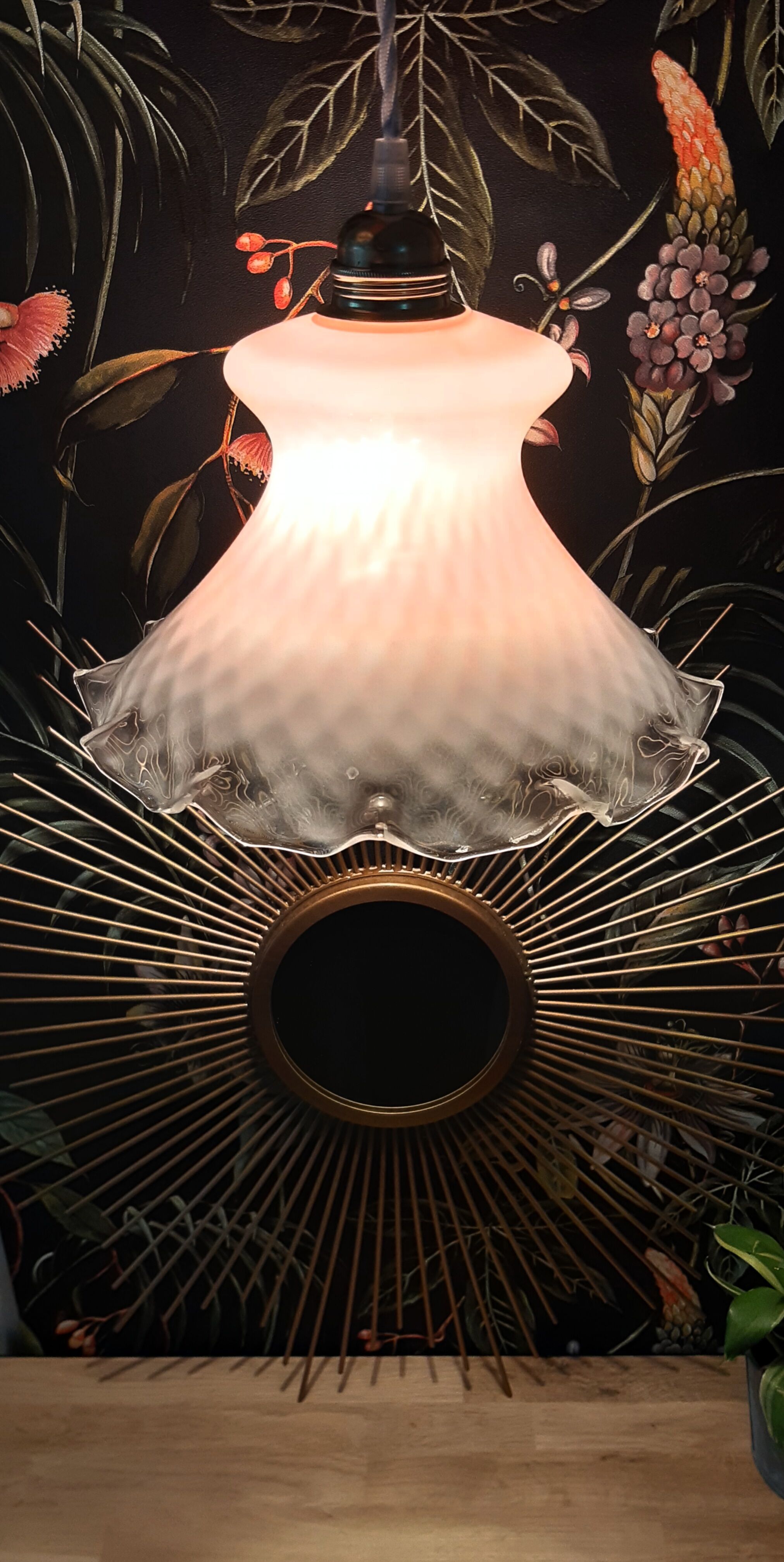 Pink opaline hanging lamp