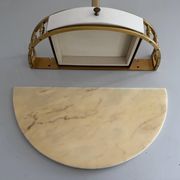Floating wall console with drawer, brass body and marble top, 1960s, Italy