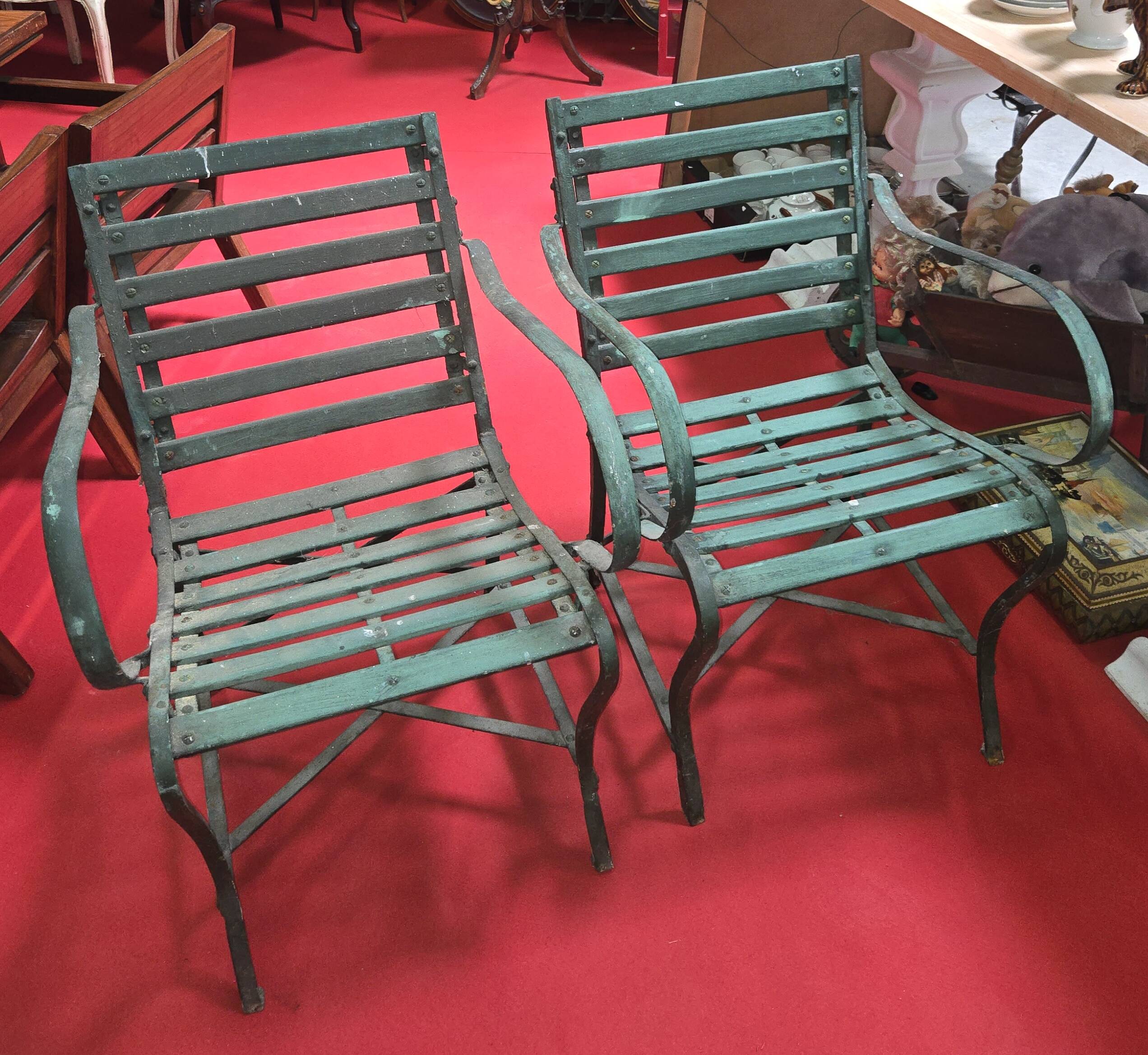 Pair of garden armchairs in wood and iron – Antique work from the late 19th century